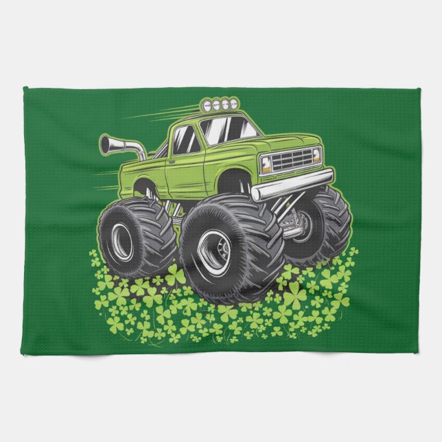 Boys St Patricks Day Toddler Lucky Monster Truck  Kitchen Towel (Horizontal)