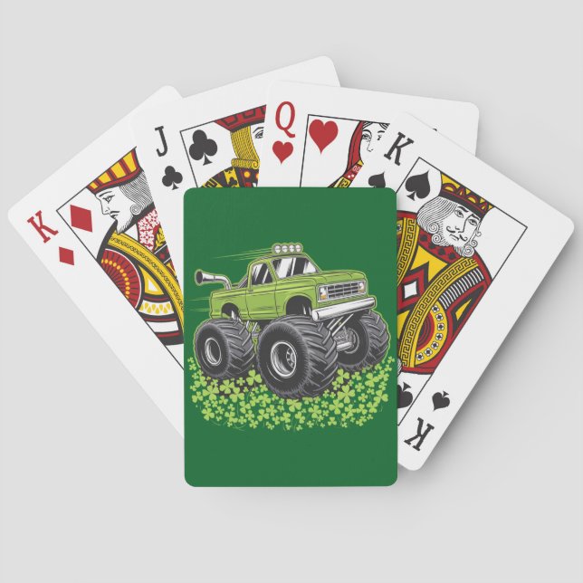 Boys St Patricks Day Toddler Lucky Monster Truck  Poker Cards (Back)