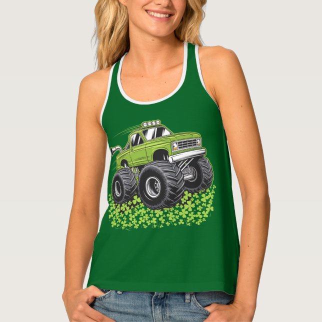 Boys St Patricks Day Toddler Lucky Monster Truck  Tank Top (Front)