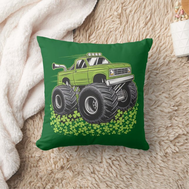 Boys St Patricks Day Toddler Lucky Monster Truck  Throw Pillow (Blanket)