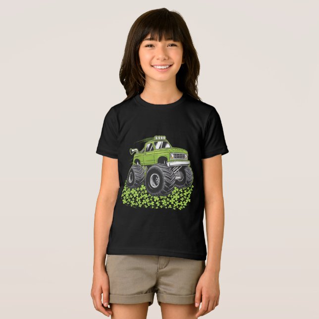 Boys St Patricks Day Toddler Lucky Monster Truck  Tri-Blend Shirt (Front Full)