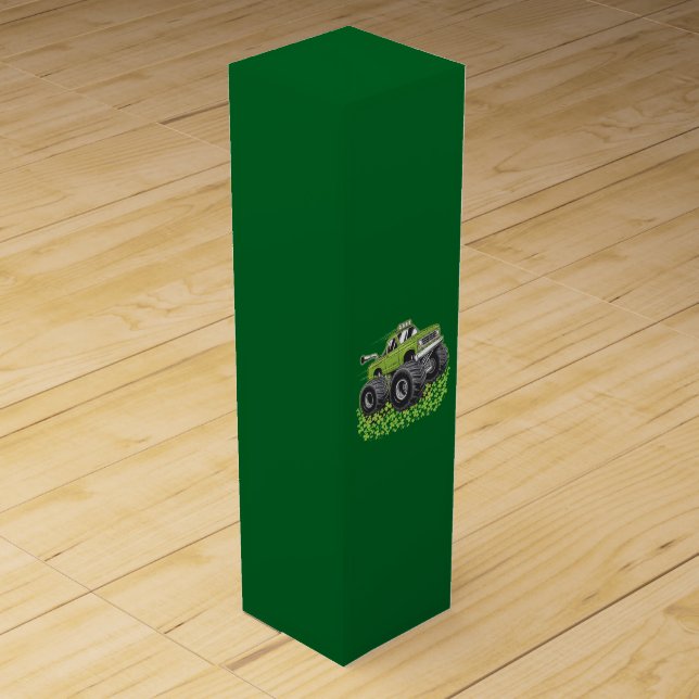 Boys St Patricks Day Toddler Lucky Monster Truck  Wine Box (Front)