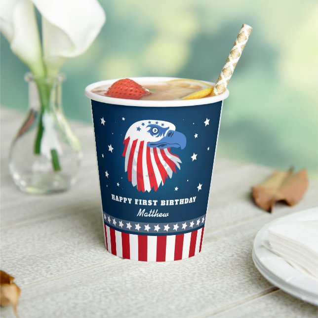 Boy's Stars and Stripes All American Birthday Paper Cups (Insitu)
