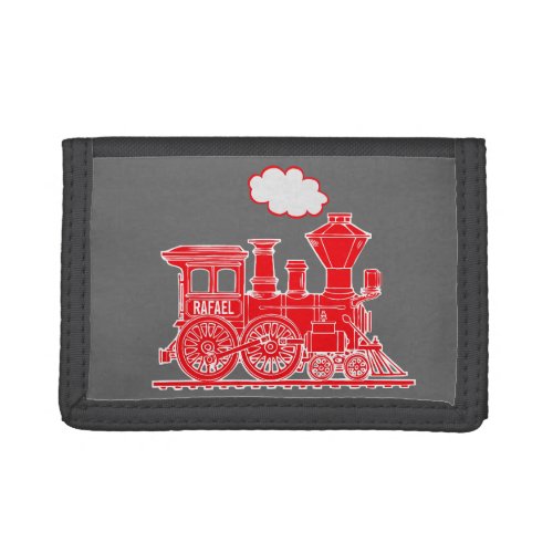 Boys steam train engine your name wallet