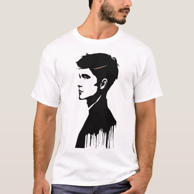 "Boy's Sticker on White T-Shirt" T-Shirt (Front)