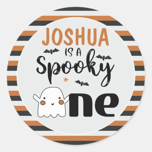 Boys Striped Spooky One Halloween 1st Birthday  Classic Round Sticker