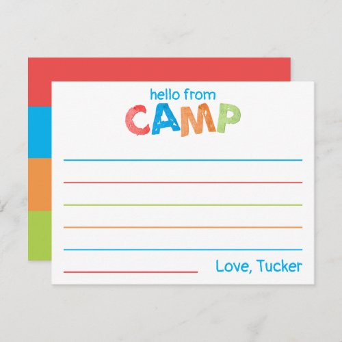 Boys Summer Camp Stationery Colorful Rustic Note Card