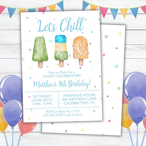 Boys Summer Lets Chill Popsicle Birthday Invitation