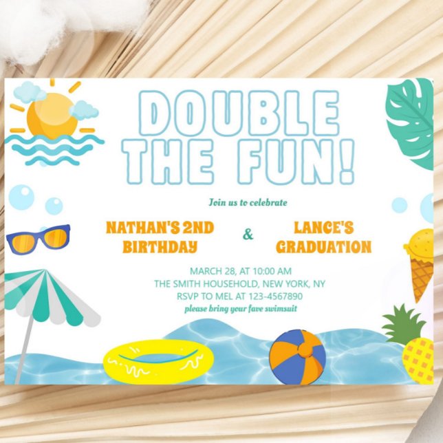 Boys Summer Sibling Birthday and Graduation Joint  Invitation (Creator Uploaded)