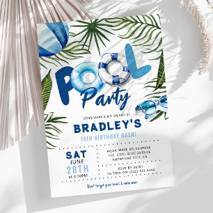 Boys Summer Swim Pool Party Birthday Invitation