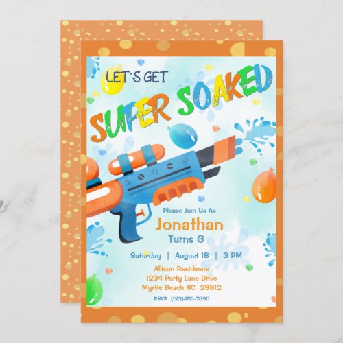 Boys Summer Watergun Pool Birthday Party Invitation