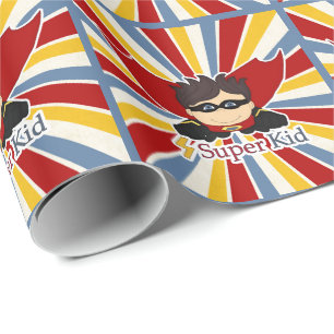 Boy's Super Kid Comic Book Themed Wrapping Paper