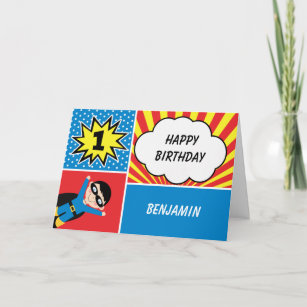 Boys Superhero 1st Birthday Card