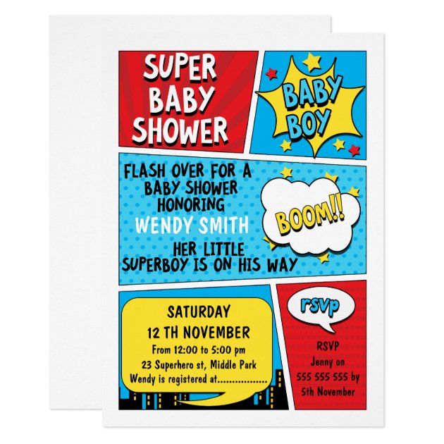 Boys Superhero Baby Shower Invitation