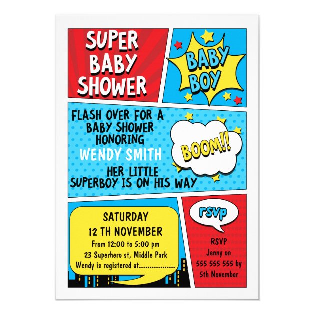 Boys Superhero Baby Shower Invitation