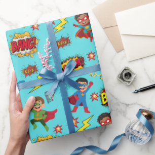 Boys Superhero Birthday Party Gift Wrapping Paper