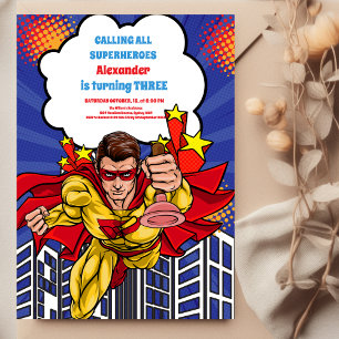 Boy's Superhero Comic Birthday Invitation