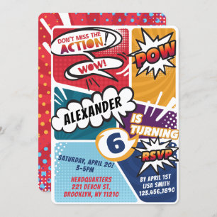 Boy's Superhero Comic Book Birthday Invitation
