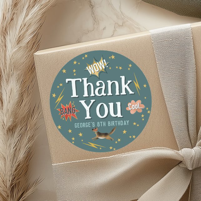 Boys Superhero Kids Birthday Favor Classic Round Sticker (Creator Uploaded)