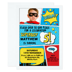 Boys Superhero Photo 5th Birthday Invitation