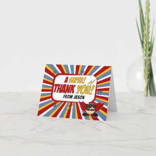 Boys Superhero Theme Birthday Letterpress Thank You Card