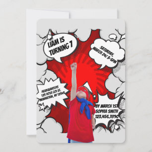 Boys Superheroes Comic Photo Birthday Invitation