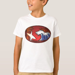 Boys surfer waves artistic beach scene orange tee