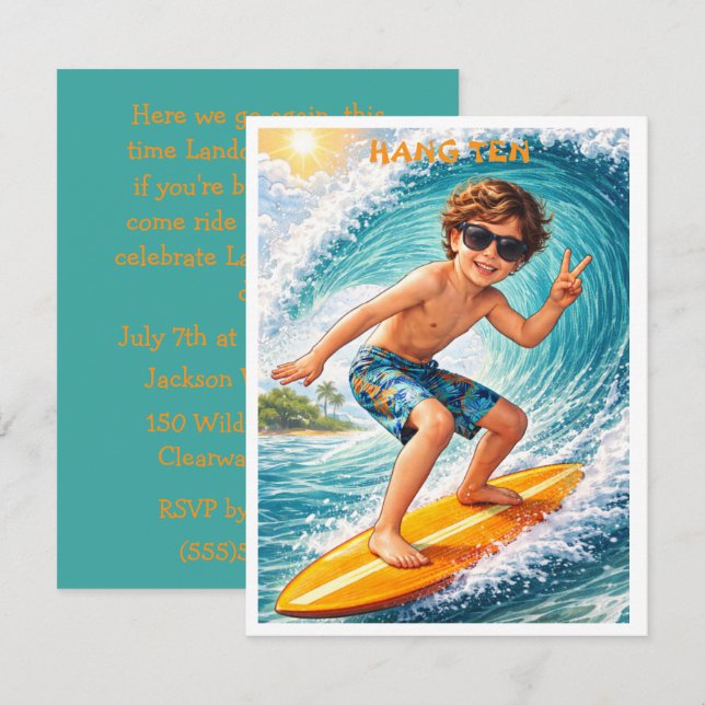 Boys Surfing Party Digital Download Invitation (Front/Back)