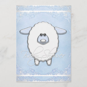 Boys Sweet Blue Sheep Baby Shower Invitation