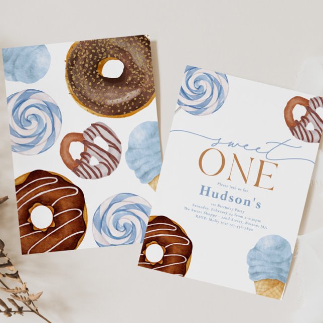 Boy's Sweet One Birthday Party Invitations (Creator Uploaded)