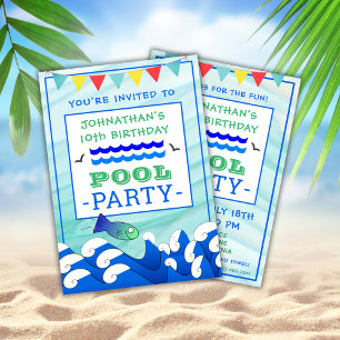 Boy's Swimming Fish Birthday Pool Party Invitation