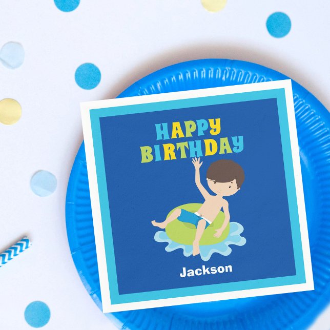 Boys Swimming Pool Party Kids Blue Birthday Napkins (Creator Uploaded)