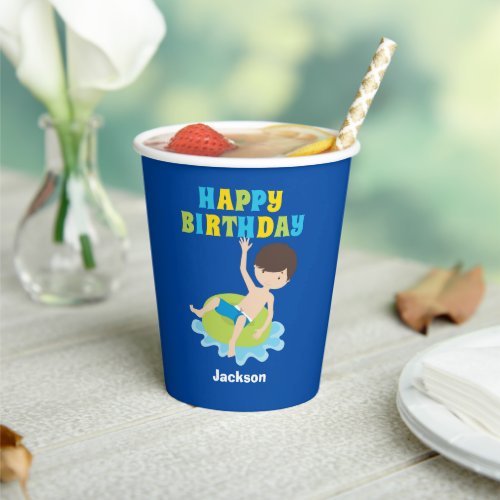 Boys Swimming Pool Party Kids Blue Birthday Paper Cups