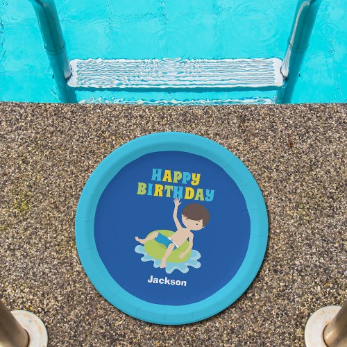 Boys Swimming Pool Party Kids Blue Birthday Paper Plates