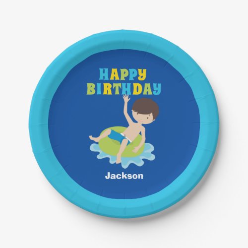 Boys Swimming Pool Party Kids Blue Birthday Paper Plates