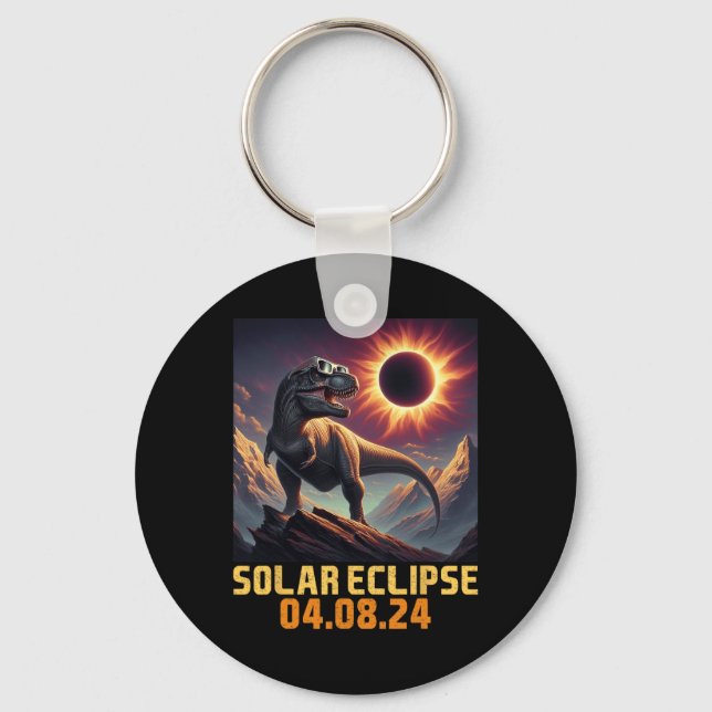 Boys T Rex Dinosaur Astronaut Total Solar Eclipse  Keychain (Front)
