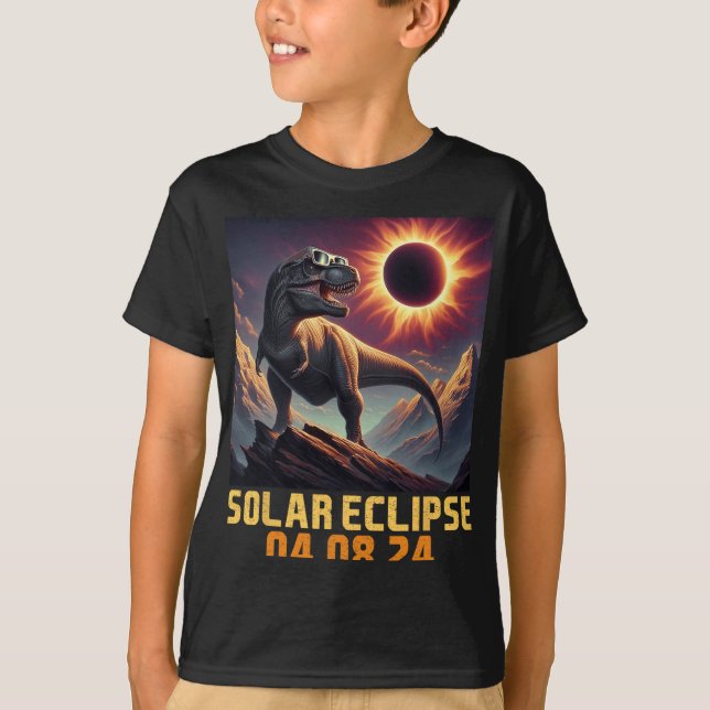 Boys T Rex Dinosaur Astronaut Total Solar Eclipse  T-Shirt (Front)