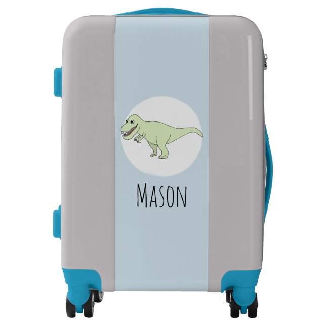 Boys T-rex Dinosaur Cartoon with Name Kids Luggage (Front)