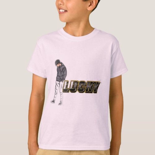 Boys T_shirt Lucky written image boy image logo