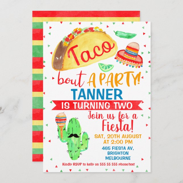 Boys Taco bout a party birthday invitation (Front/Back)