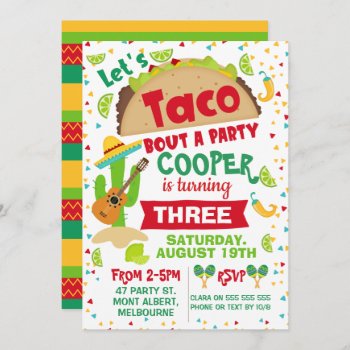 Boys Taco Bout A Party Birthday Invitation by Sugar_Puff_Kids at Zazzle