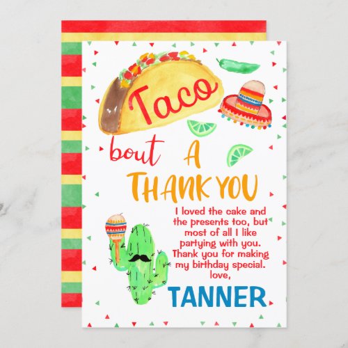 Boys Taco Fiesta Themed Birthday Thank You Card