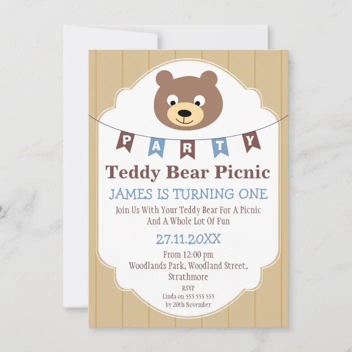 Blue Boys Teddy Bear Picnic Party Thank You Cards 