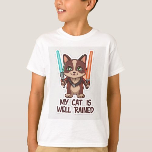Boys tee with cat and ligt sabers