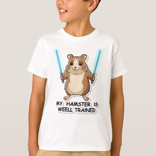 Boys tee with hamster with light sabers