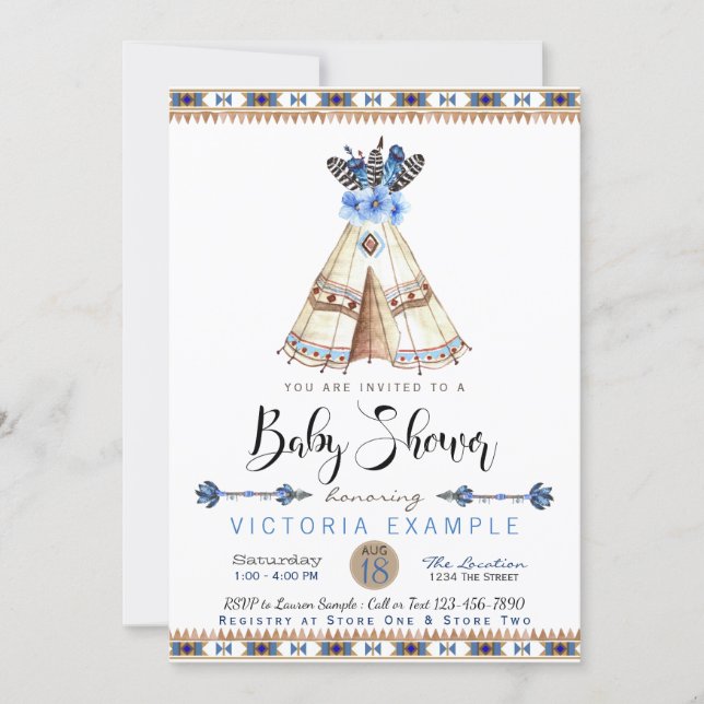 Boys Teepee Baby Shower Invitations (Front)