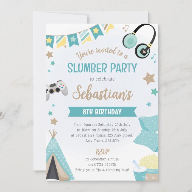 Boys Teepee Sleepover Invitation - Slumber Party (Front)