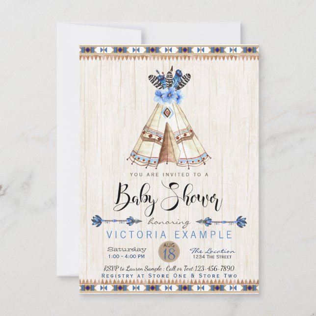 Boys Teepee Tribal Baby Shower Invitations (Front)
