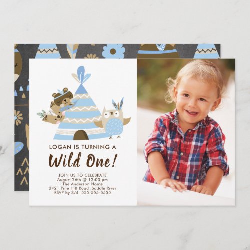 Boys Teepee Wild One Birthday Invitation