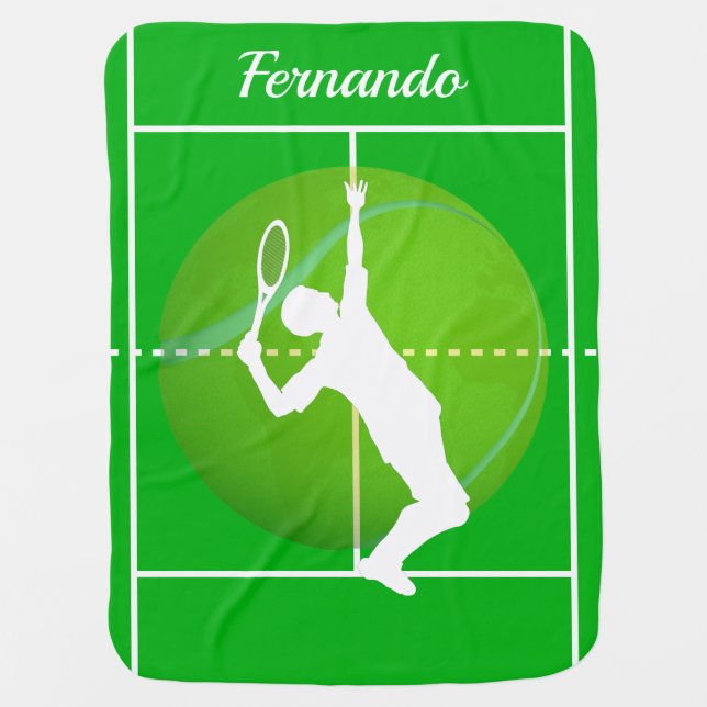 Boys Tennis Green Grass Court Sports Baby Shower Baby Blanket (Front)